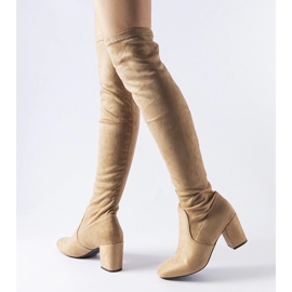 Botas de meia longa bege com salto alto Carl 1