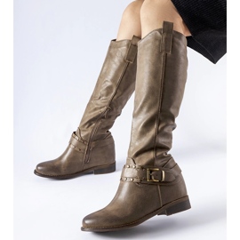 Botas de cowboy altas marrons Zen com cunha oculta castanho 1 Botas de cowboy altas marrons Zen com cunha oculta castanho 1