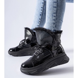Botas de neve Stringer pretas com isolamento e patente preto 1