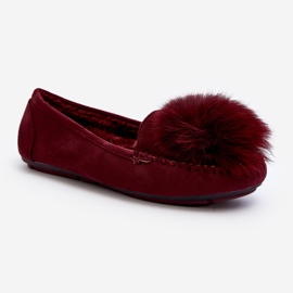 Mocassins Femininos com Pele, Borgonha Novas vermelho 1