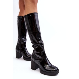 Diamantique Botas femininas de salto alto envernizadas pretas Efatina preto 3