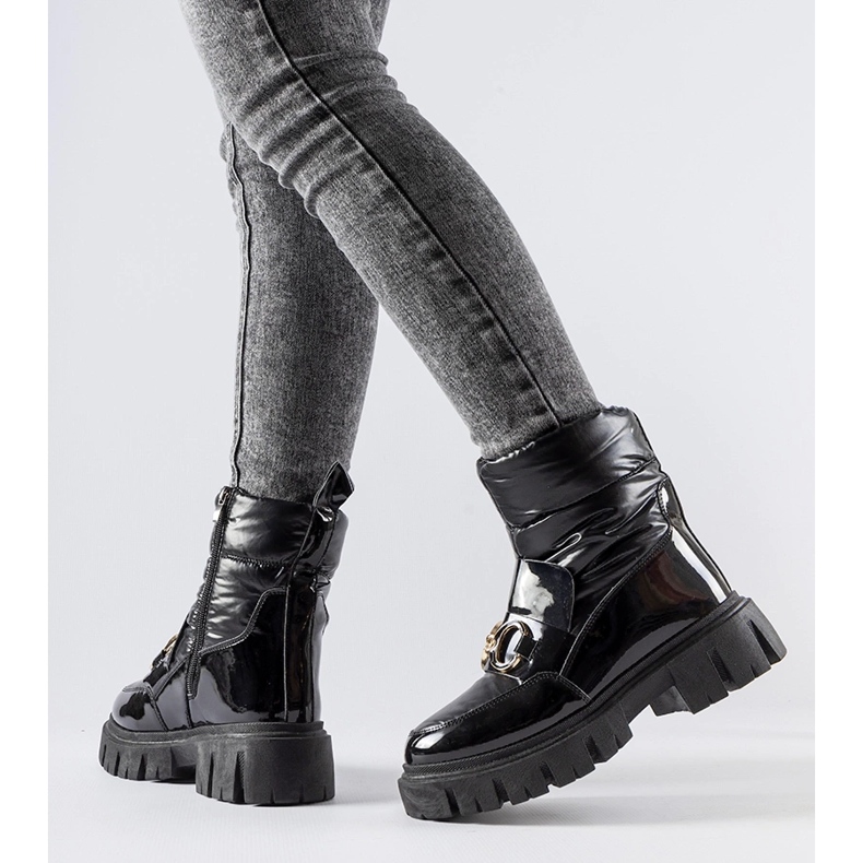 Botas de neve pretas envernizadas com fivela Elijah preto 1