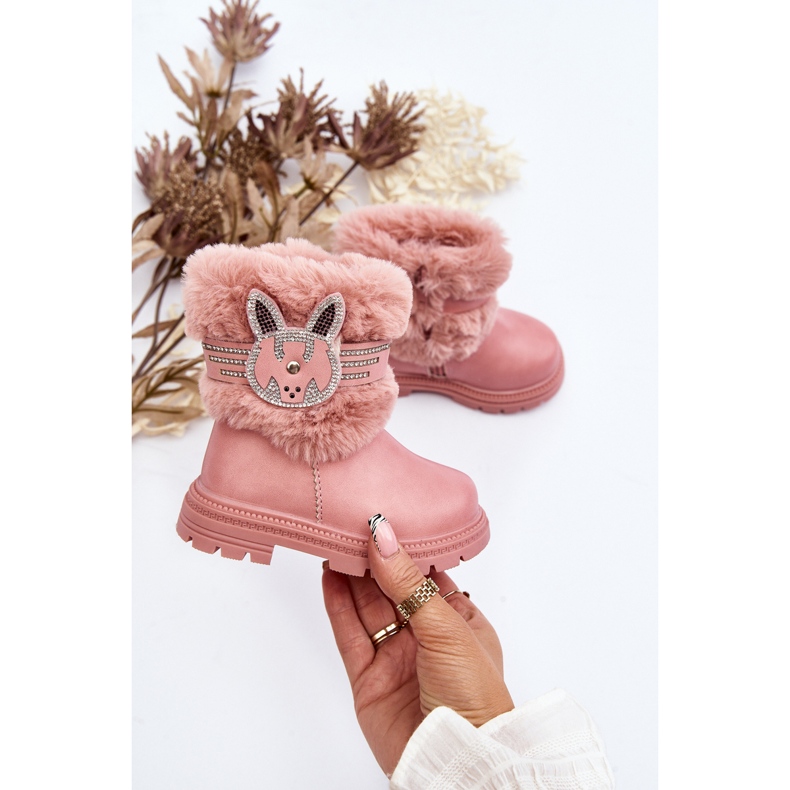 Botas de neve infantis rosa Lunami com pele 2