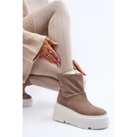 Botins femininos de couro com sola maciça bege Zazoo 3424 1