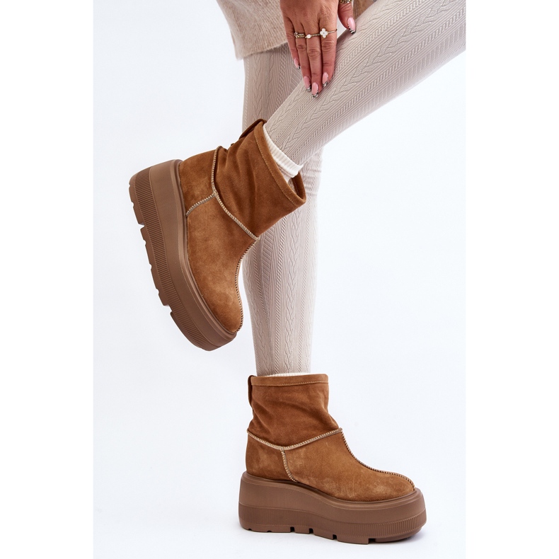 Botas femininas de couro com sola maciça camelo Zazoo 3424 castanho 2