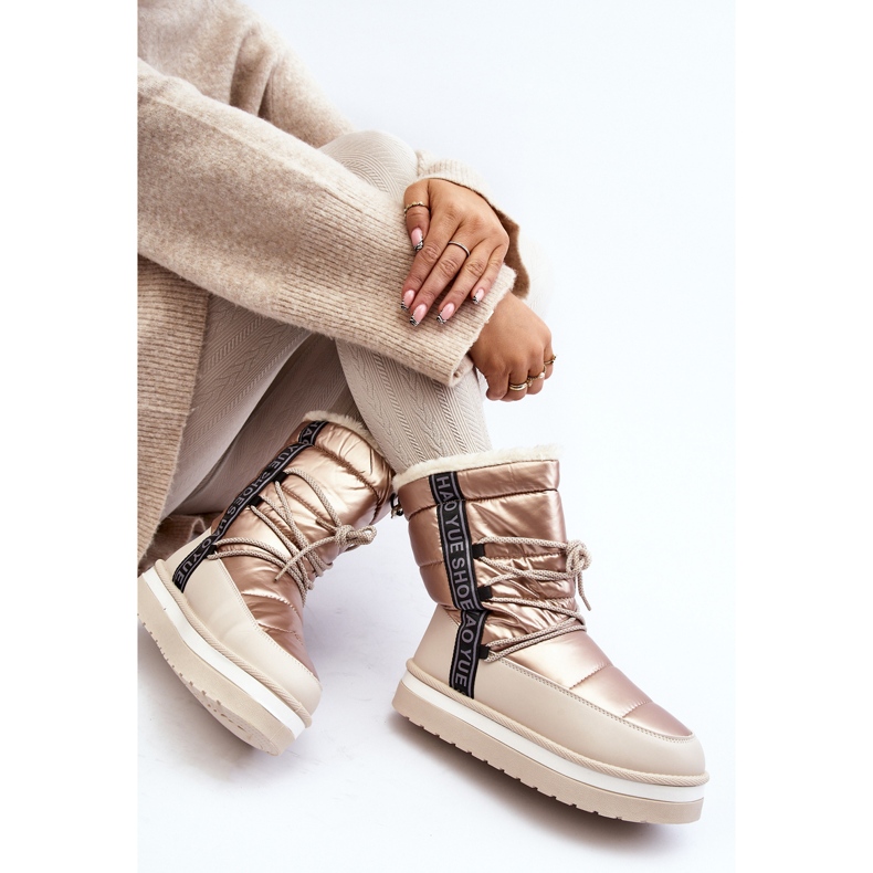 Botas de neve femininas com cadarço bege Lilara 2