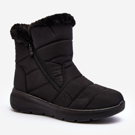 Botas de neve femininas Zeuna pretas com zíper e pele preto 1