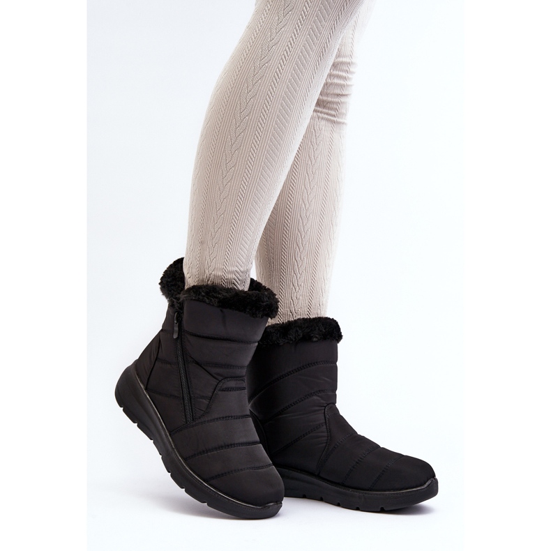 Botas de neve femininas Zeuna pretas com zíper e pele preto 2