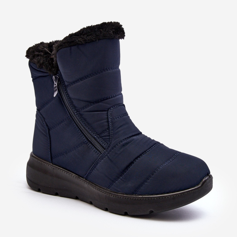 Botas de neve femininas com zíper e pele, Zeuna Azul Marinho 1