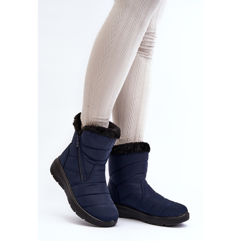 Botas de neve femininas com zíper e pele, Zeuna Azul Marinho 2 Botas de neve femininas com zíper e pele, Zeuna Azul Marinho 2