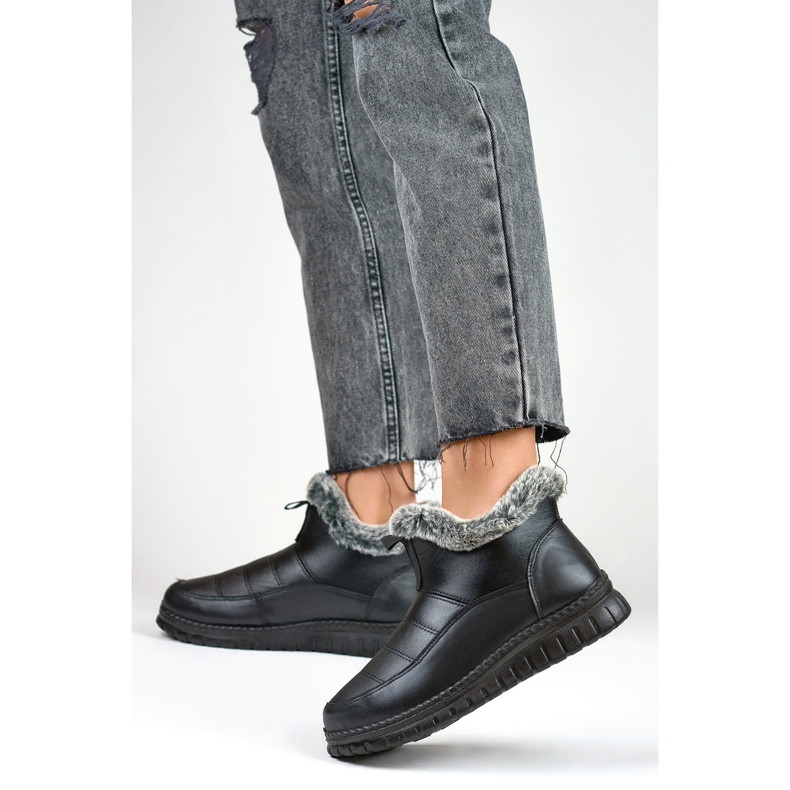 Botas curtas confortáveis ​​para neve, botas de inverno com pele preto 1