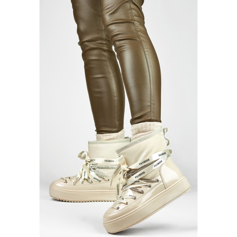 Botas de neve decorativas femininas, sapatos de inverno bege 1