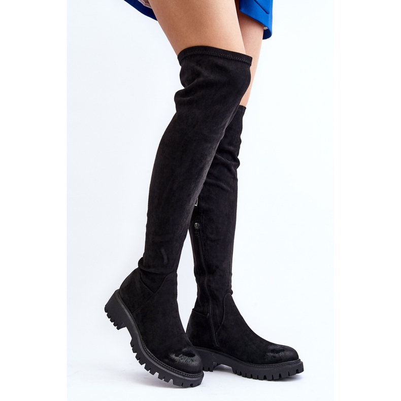 Botas rasas acima do joelho femininas La.Fi 270068B-SU pretas preto 1