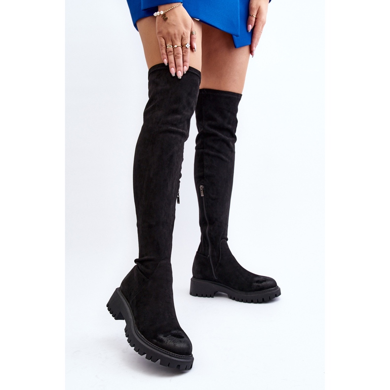 Botas rasas acima do joelho femininas La.Fi 270068B-SU pretas preto 2