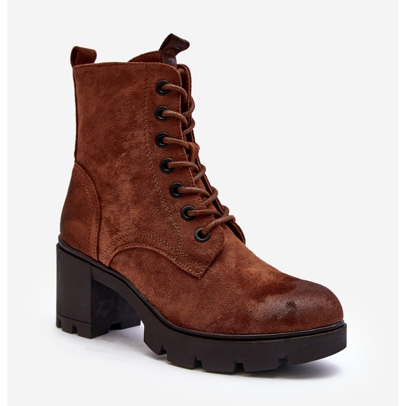 Botas femininas com cadarço e salto alto marrom Lunielle marrom 2