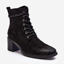 Botins femininos de salto baixo com cordões pretos serellia preto 1