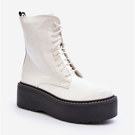 Botas femininas de couro envernizado com sola grossa, Movana branca branco 2