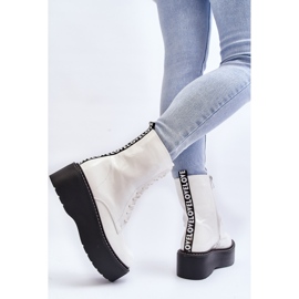 Botas femininas de couro envernizado com sola grossa, Movana branca branco 1