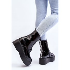 Botas femininas de couro envernizado com sola grossa Movana preta preto 1