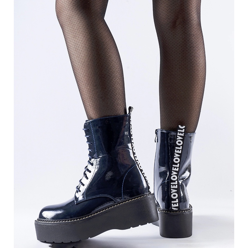 Sapatos plataforma Leos envernizados azul marinho 1