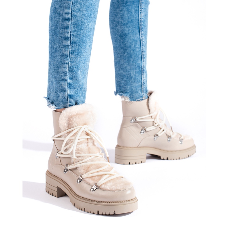 W. Potocki Botas de neve femininas bege com pele Potocki 1
