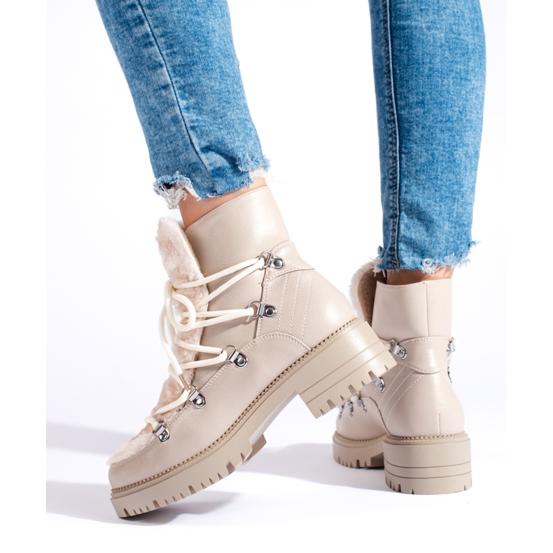 W. Potocki Botas de neve femininas bege com pele Potocki 2