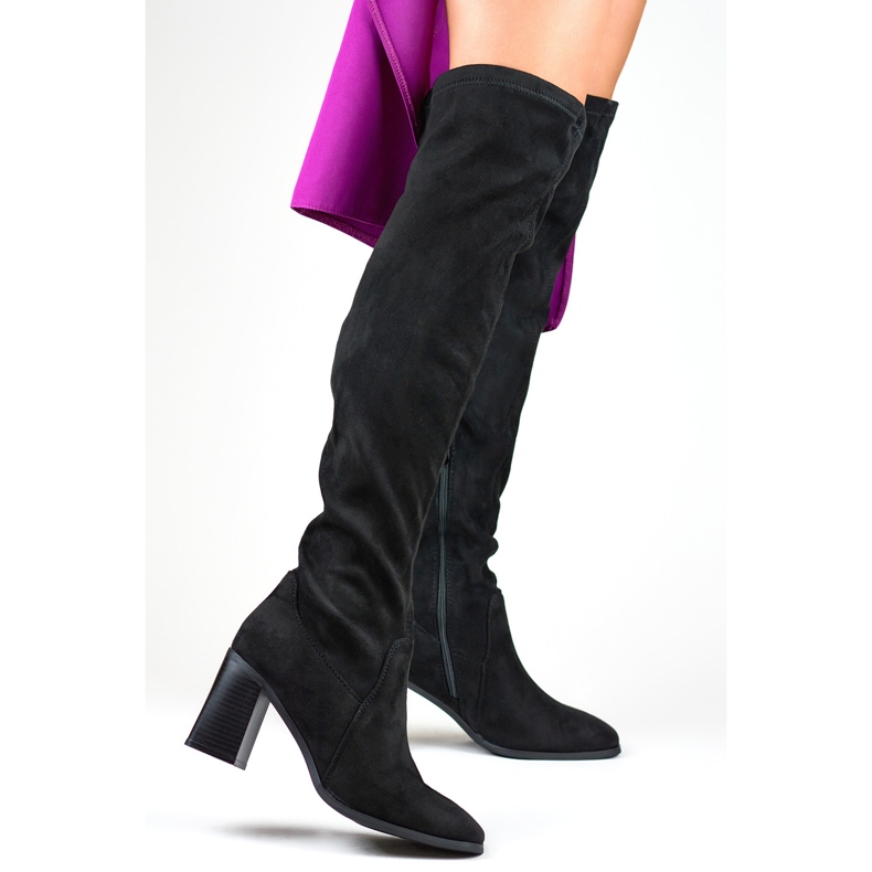 Botas femininas de salto alto acima do joelho preto 1