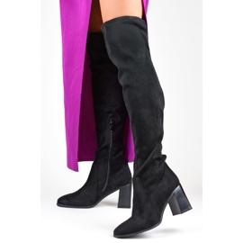 Botas femininas de salto alto acima do joelho preto 2