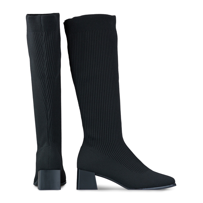 Botas femininas pretas com cano alto elástico preto 1
