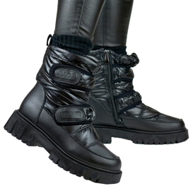 Laila botas de neve femininas quentes com velcro preto 1