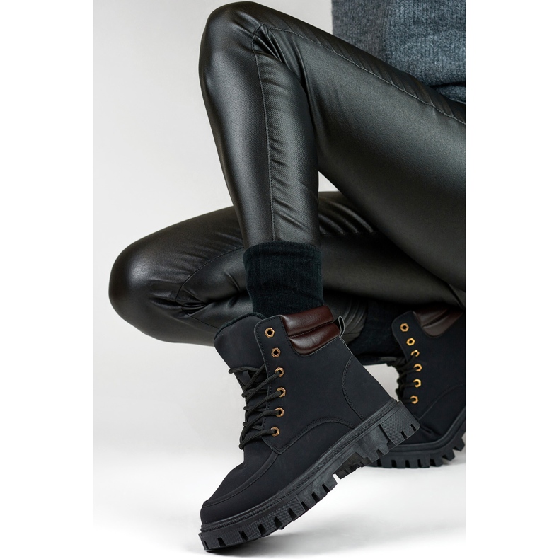 Botas femininas de cano alto com isolamento, botas pretas com cordões preto 1