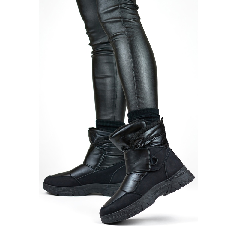 Botas de neve pretas com velcro, botas isoladas para o inverno preto 1