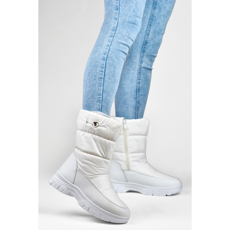 Botas femininas de alto inverno com punho, botas brancas para neve branco 1