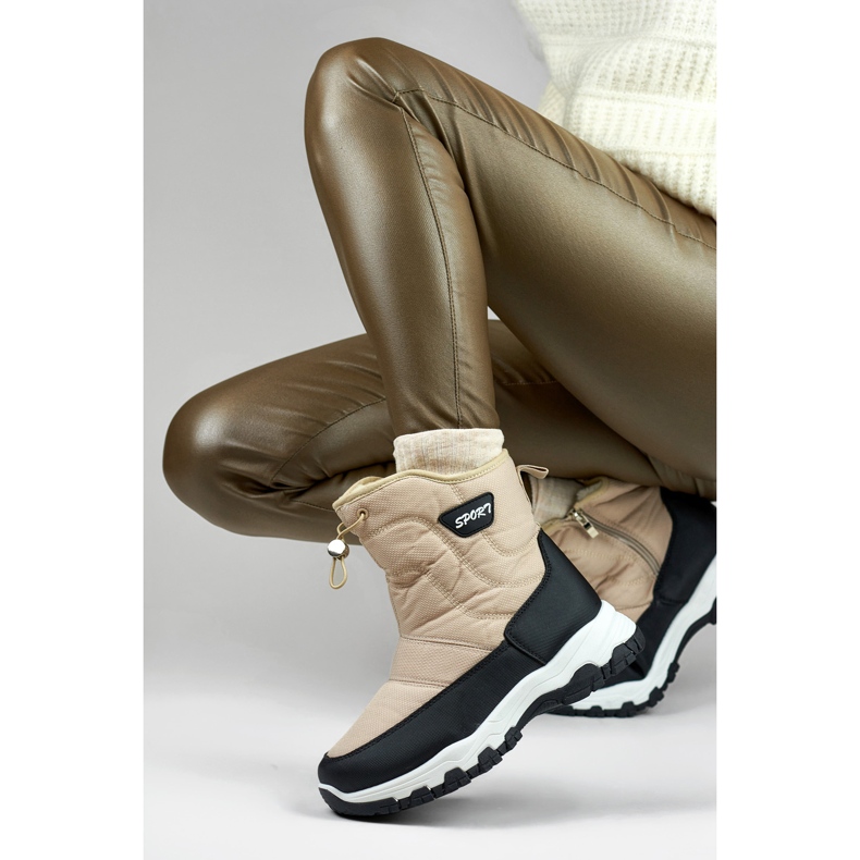 Botas de neve juvenis com cordão, botas altas de inverno bege 1