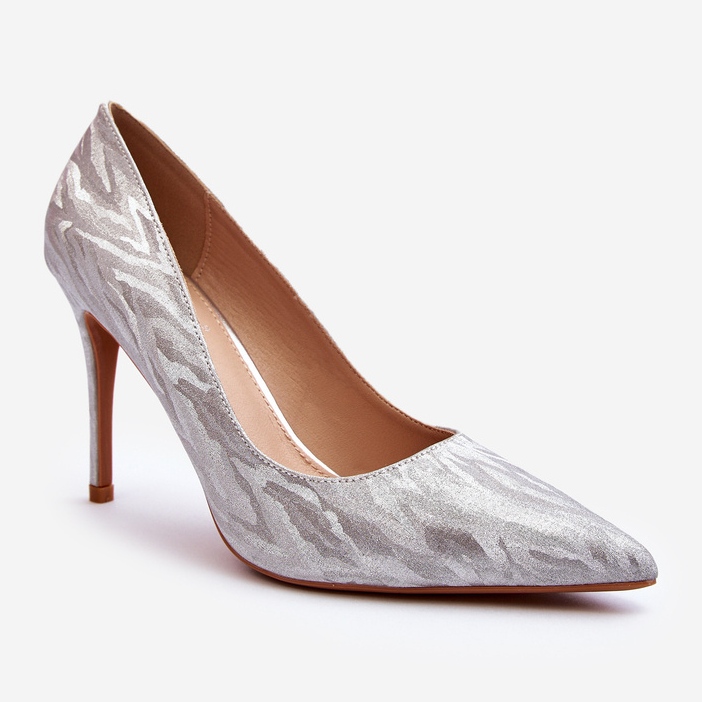 Salto alto decorado com brilho prateado Klonisa prata 1