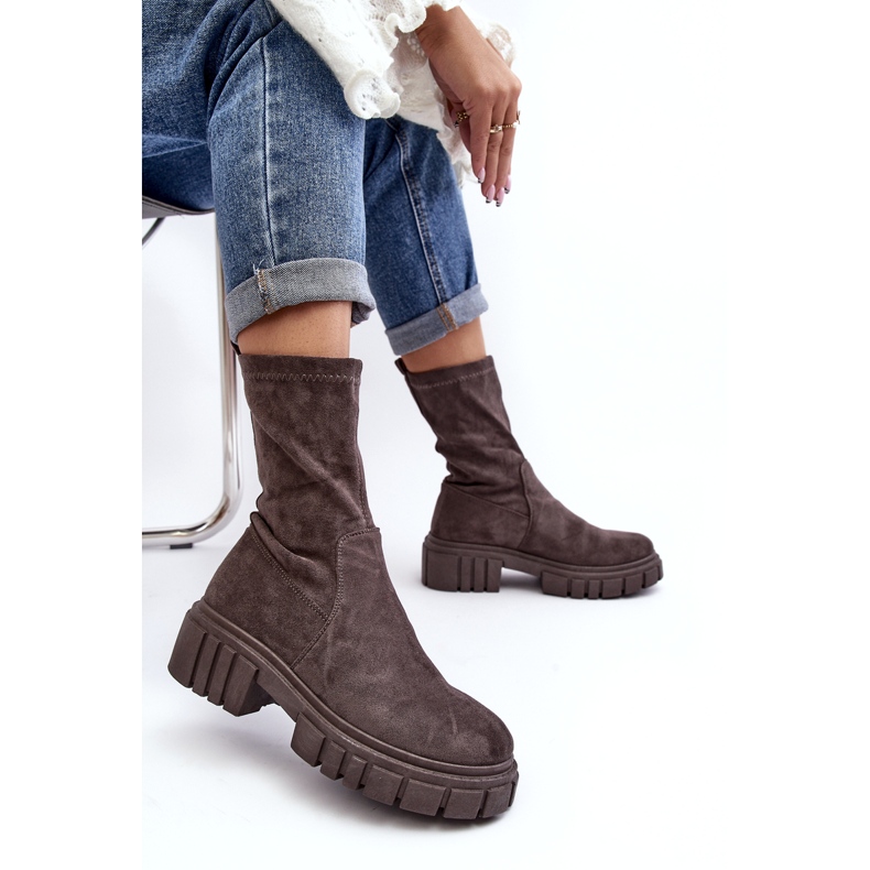 Botas de trabalho com salto plano cinza Divella 4