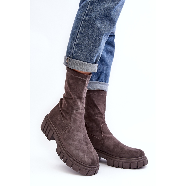 Botas de trabalho com salto plano cinza Divella 1