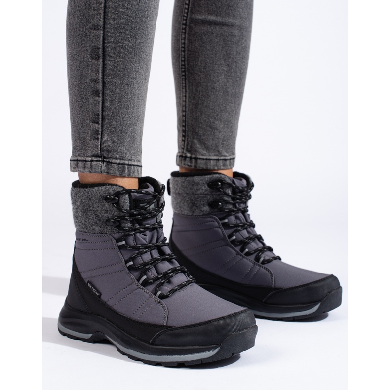 Botas de neve de mulher DK cinza com atacadores preto 1