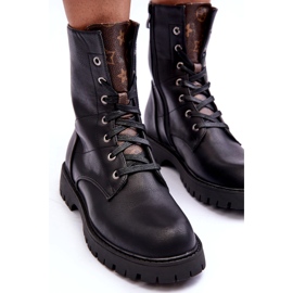 Botas de couro ecológico Trabalhadores negros femininos preto 2