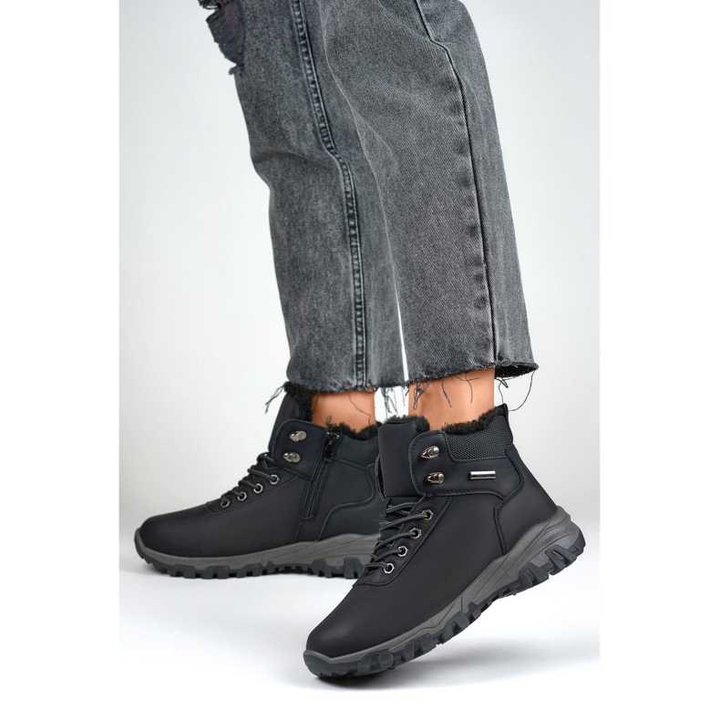 Botas altas de trekking, sapatos de montanha femininos pretos 1