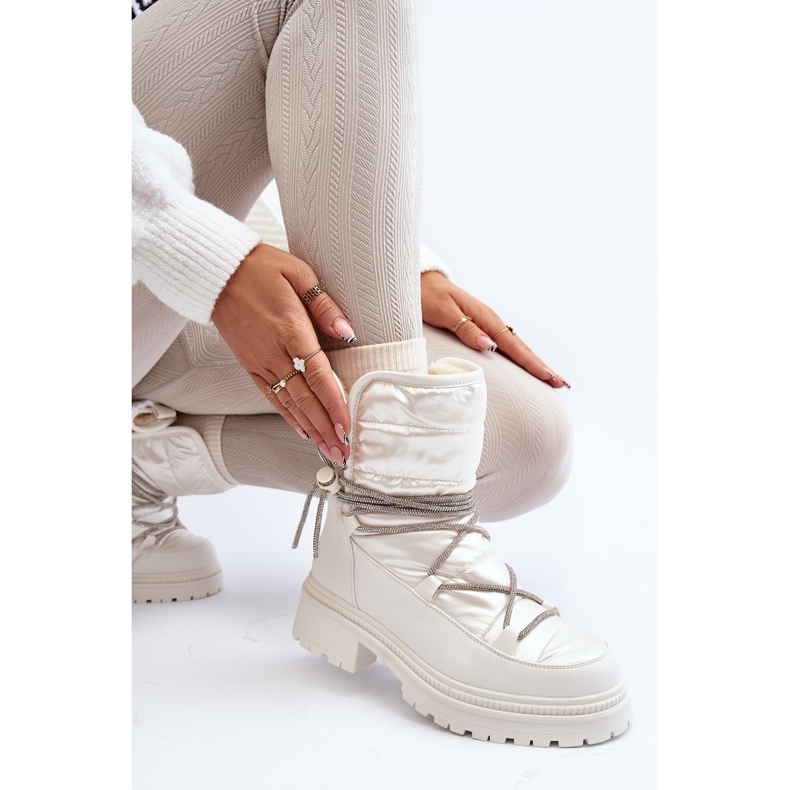 Botas femininas de neve com cadarço decorativo, Rilana branca branco 1