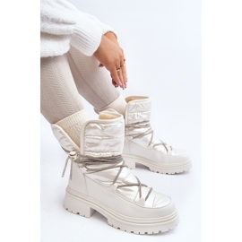 Botas femininas de neve com cadarço decorativo, Rilana branca branco 2