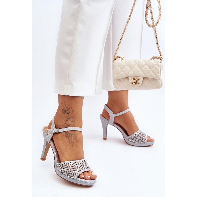 Sandálias de Salto Alto Decoradas D&amp;A MR1038-44 Prata 2