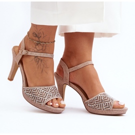 Sandálias de salto alto decoradas D&amp;A MR1038-44 ouro rosa 1