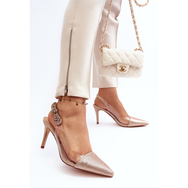 D&amp;A MR1966-11 Salto alto decorado com champanhe dourado 2