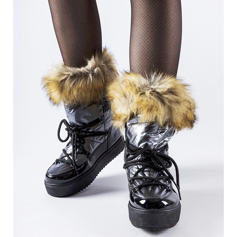 Botas de neve com isolamento cinza batalha e pele 1