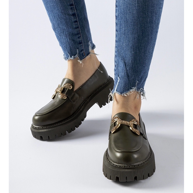 Mocassins verdes decorados com strass Uzzone 1