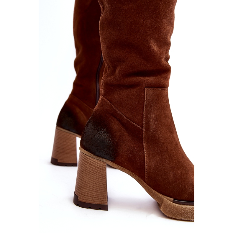 Botas femininas de camurça de salto alto acima do joelho Lemar Brown Ceraxa marrom 3
