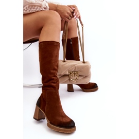 Botas femininas de camurça de salto alto acima do joelho Lemar Brown Ceraxa castanho 4
