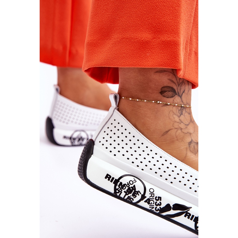 S.Barski Tênis sem cadarço de couro Openwork Branco Gedra 4